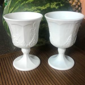 HARVEST MILK GLASS SET OF 2 WATER GOBLETS